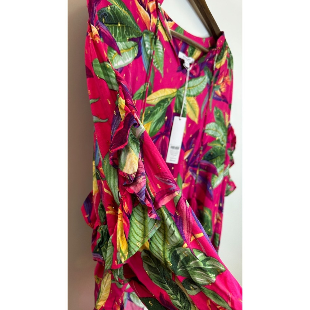 NEW Chico's Double Ruffle Sleeve Vivid Botanical Blouse Tasseled Top Size 1 US 8 - Picture 6 of 11